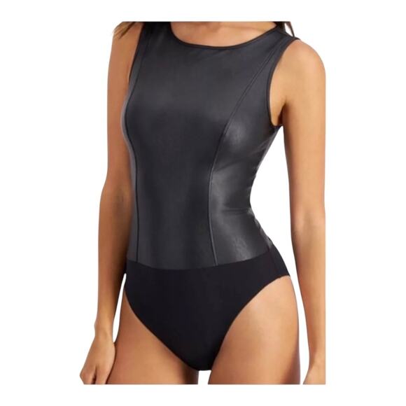 INC International Concepts Other - International Concept XXL Faux Leather Bodysuit Black Edgy Biker Baddie Moto New